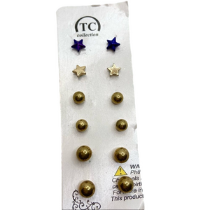 🍭6/$30 Set of 6 TC small gold tone ball and star post stud earrings